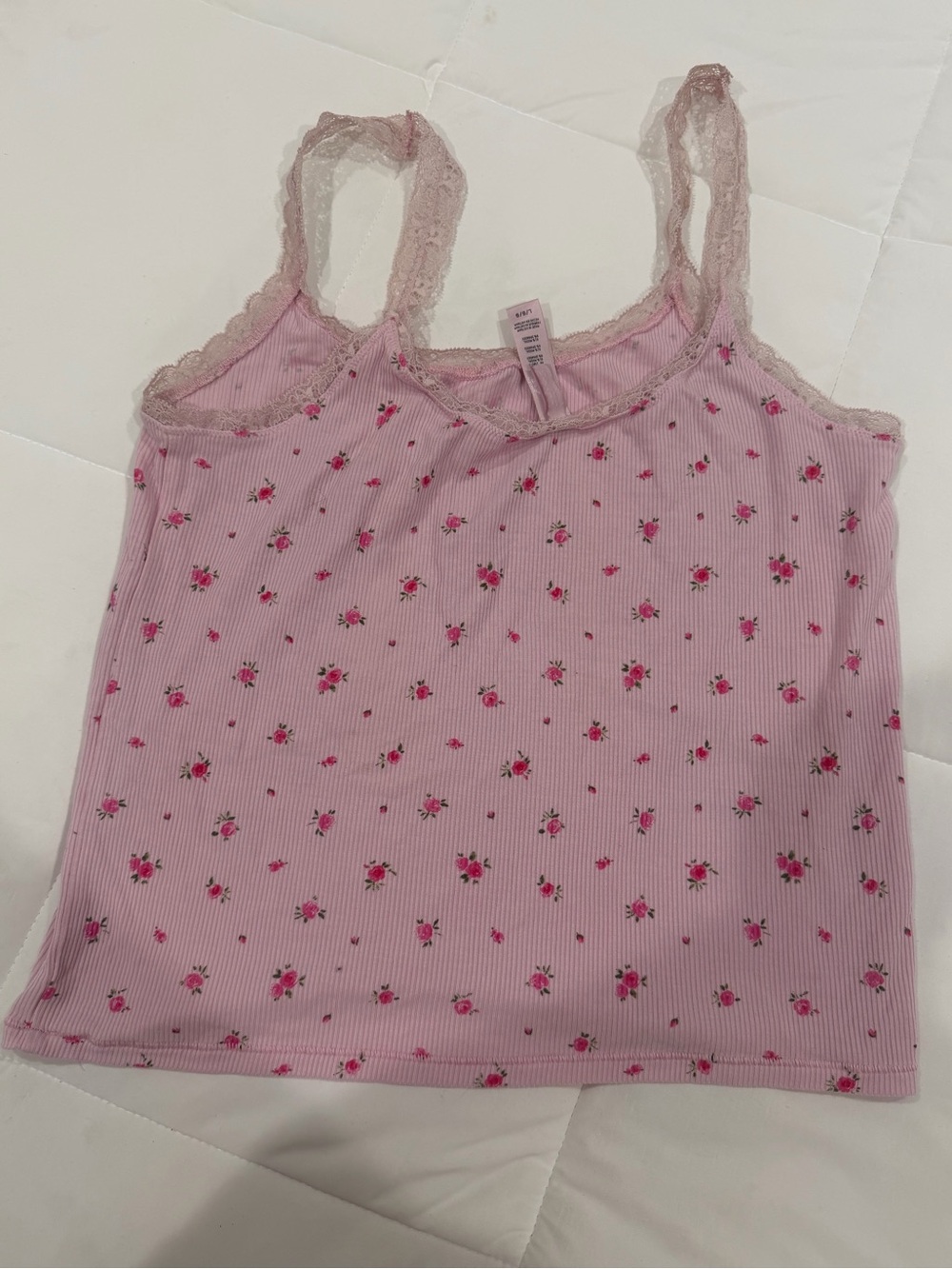 SKIMS Pink Floral Lace-Trim Tank